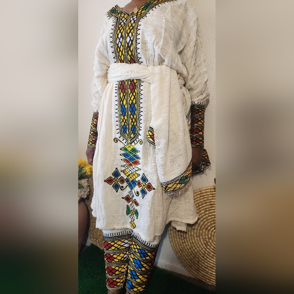 Ethiopian eritrean traditional dress with pants & scarf - Picture 4 of 6